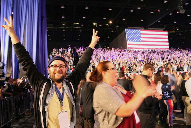 Clint and Leah celebrating after hearing the results of the election